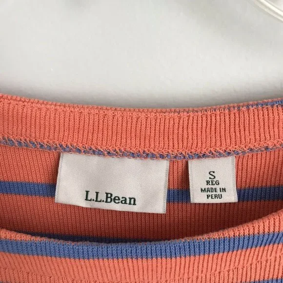 LL Bean Orange Blue Striped 3/4 Sleeve Sweater - Picture 2 of 5